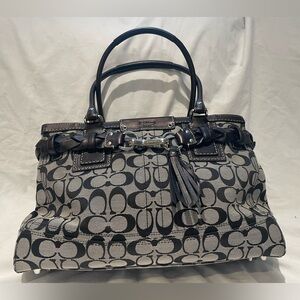 Coach Black and Gray Hampton Monogram Hand Bag